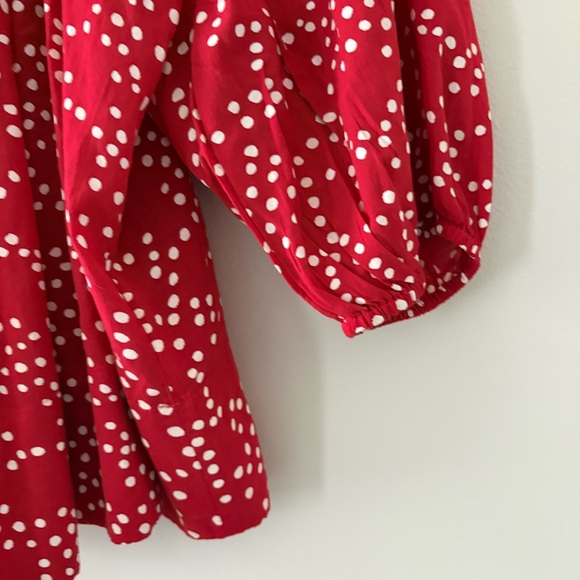 Madewell Shirred Puff-Sleeve Top Polka Dot Red White Size Medium - Picture 7 of 14